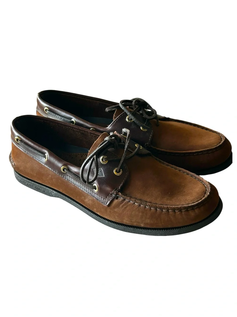 SPERRY AO 2 EYE Men's Brown Two-Tone Leather Boat Shoes NEW